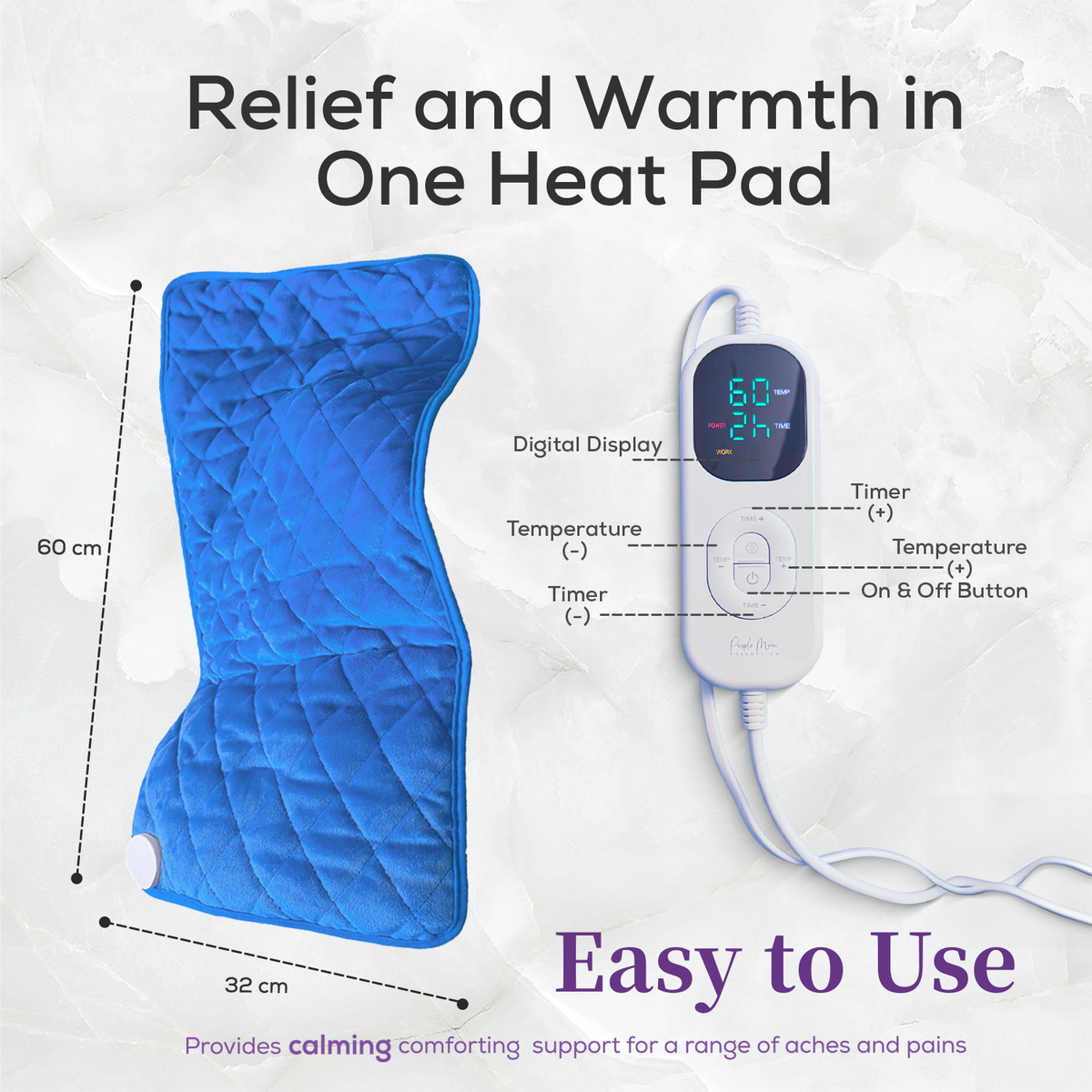 XL Electric Weighted Heating Pad - 5 Heat Settings & Adjustable Timer - 60x32cm