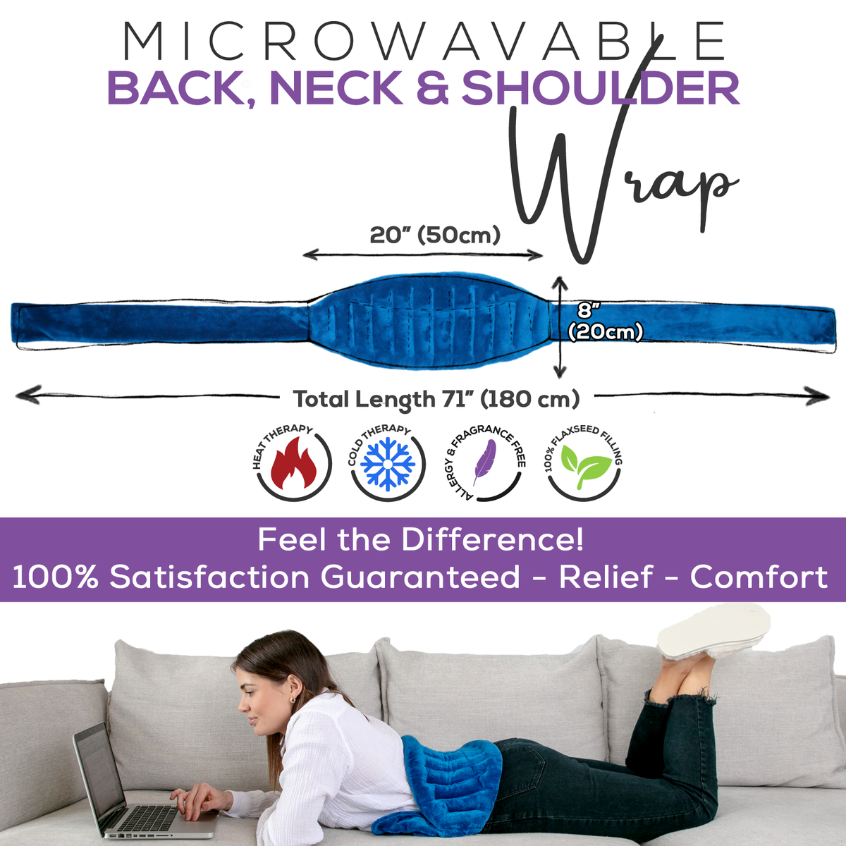 Microwavable Heat Wrap with Ties, Med Blue
