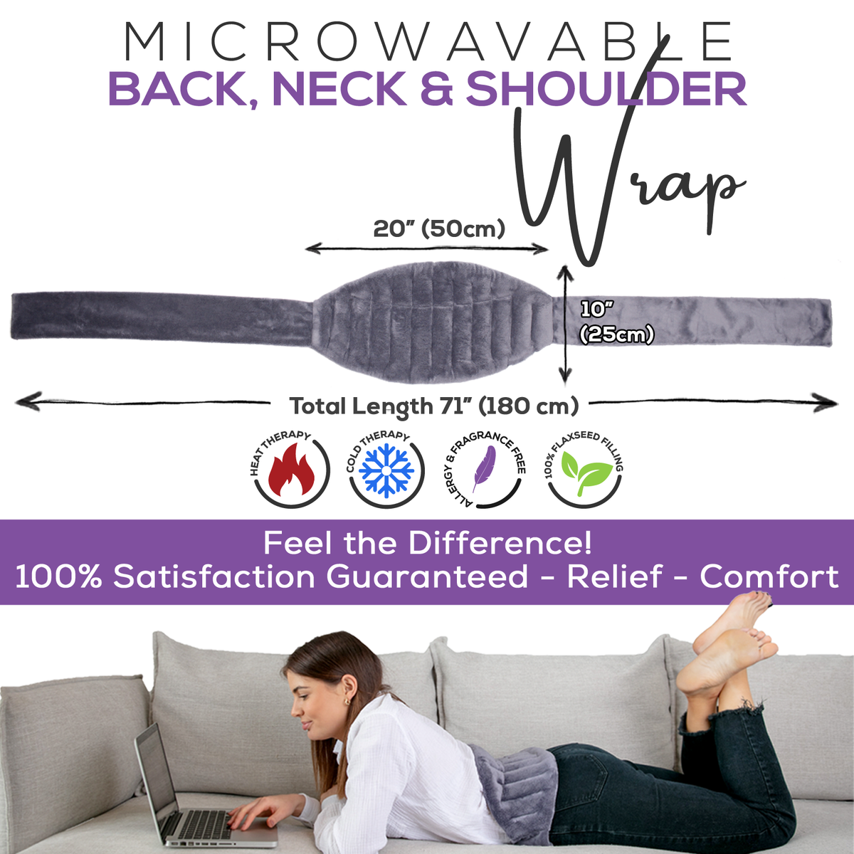 XL Microwavable Heat Pack with Ties - Grey