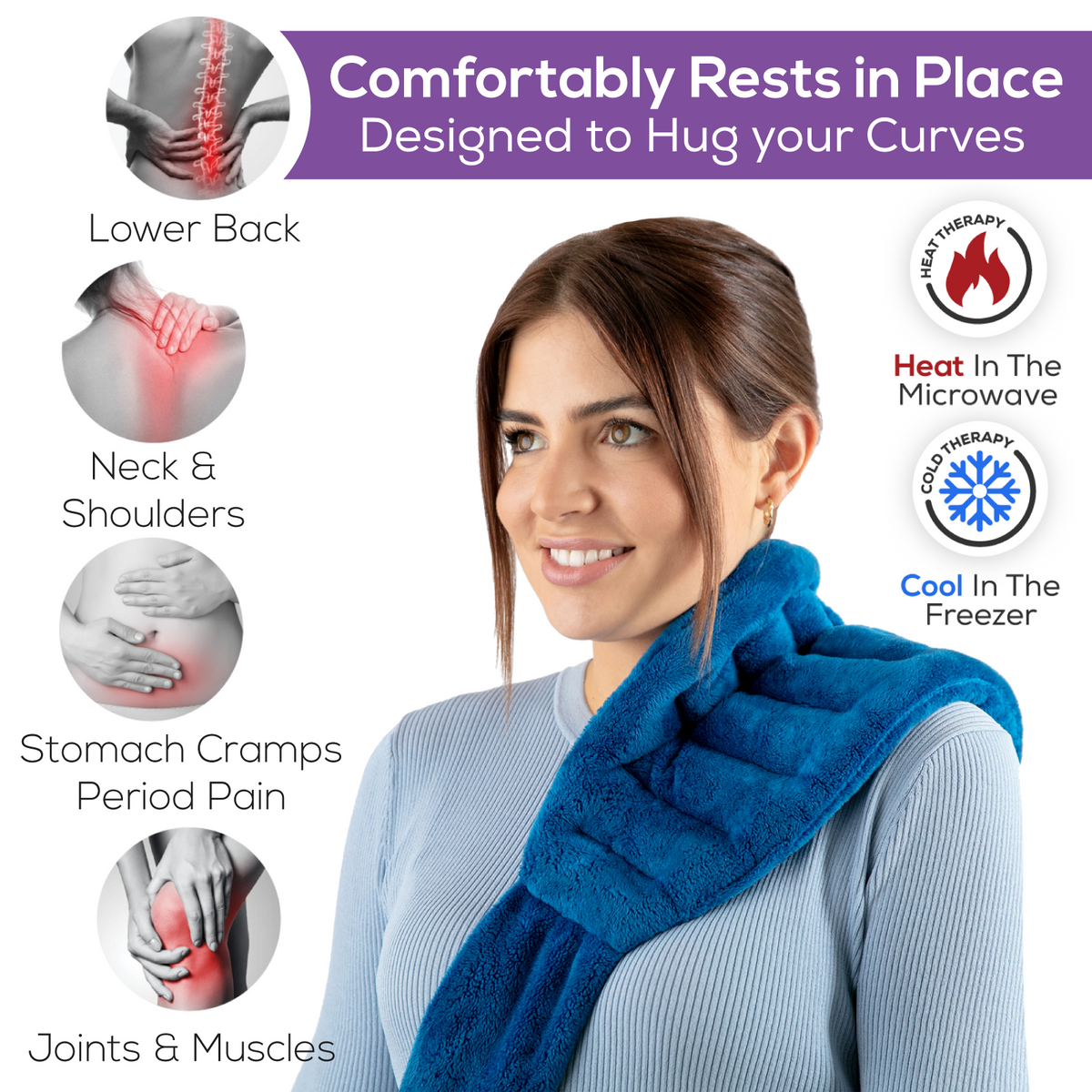Microwavable Heat Wrap with Ties, Med Blue
