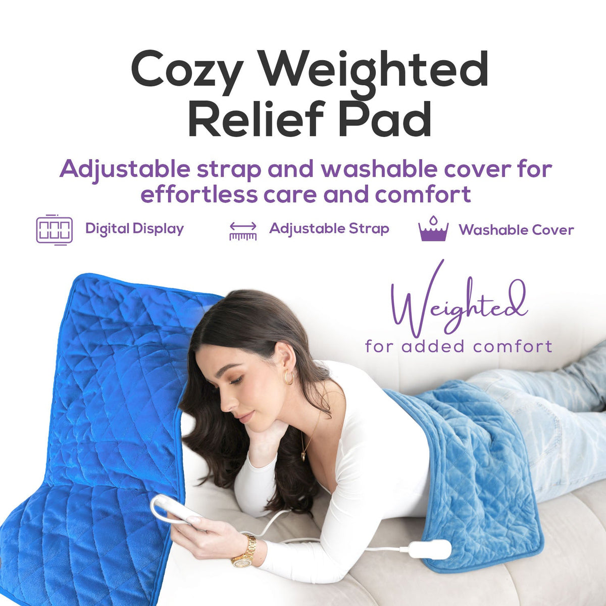 XL Electric Weighted Heating Pad - 5 Heat Settings & Adjustable Timer - 60x32cm